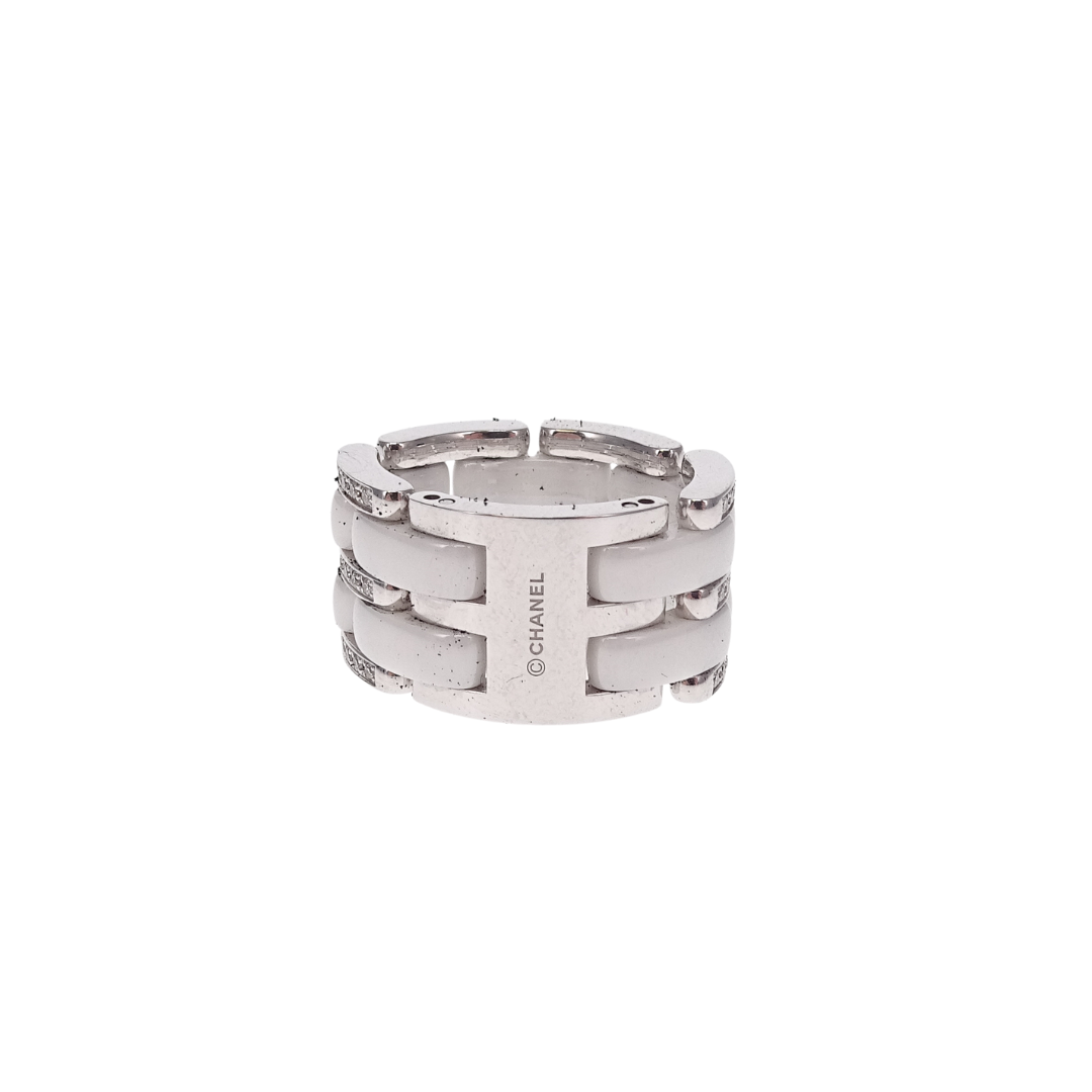 Chanel 18k White Gold, Ceramic and Diamond Large Flexible Ultra Ring (Size 51)