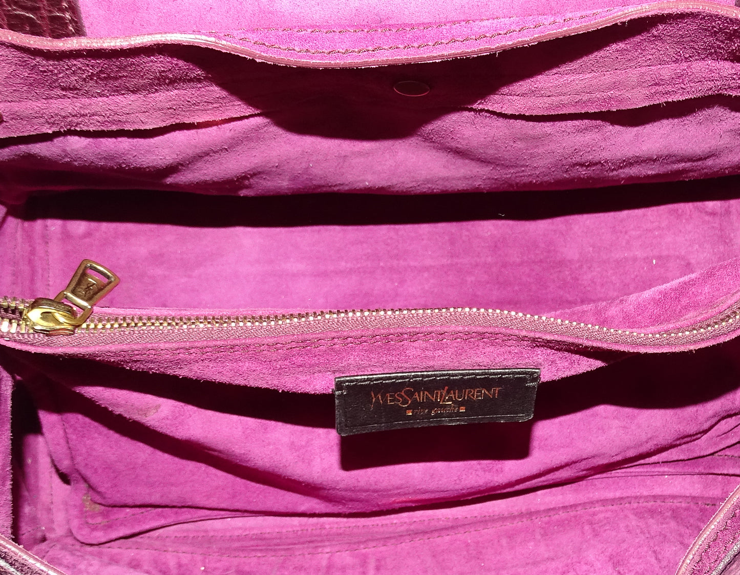 YSL Muse Two Fuschia Croc Embossed Nubuck