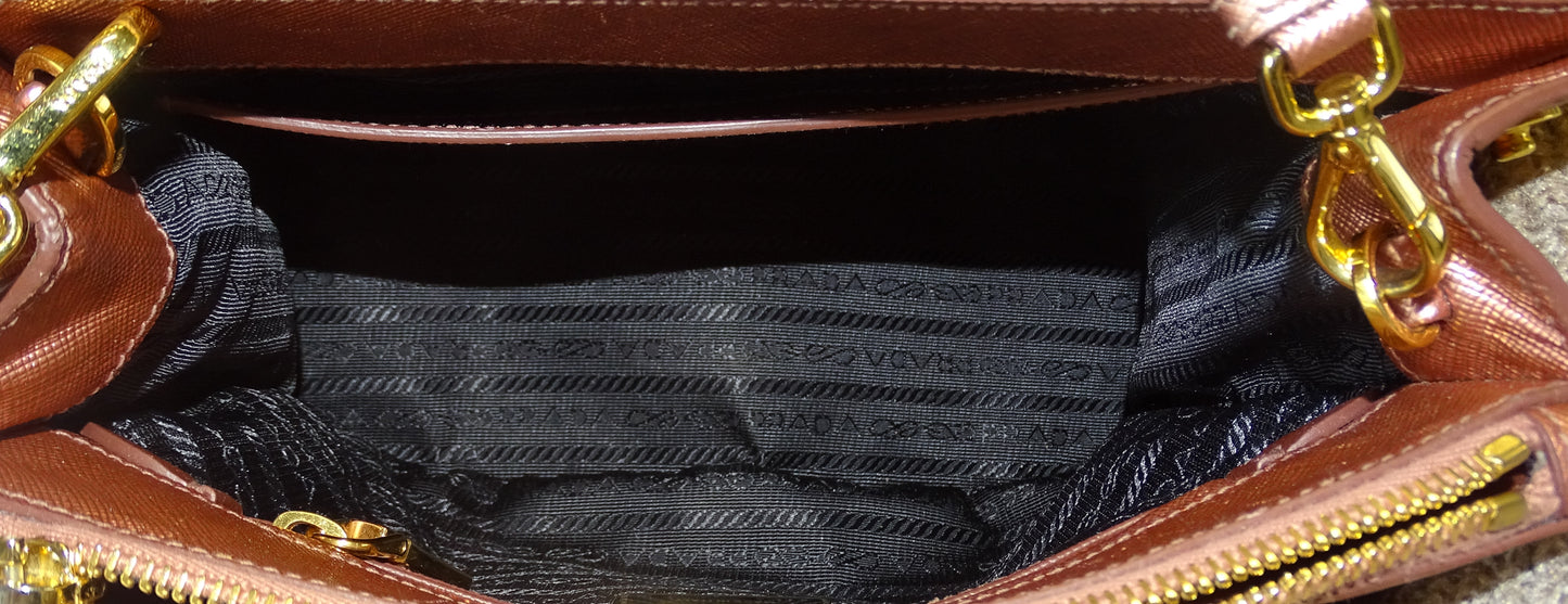 Prada Metallic Pink Saffiano Small Galleria Tote