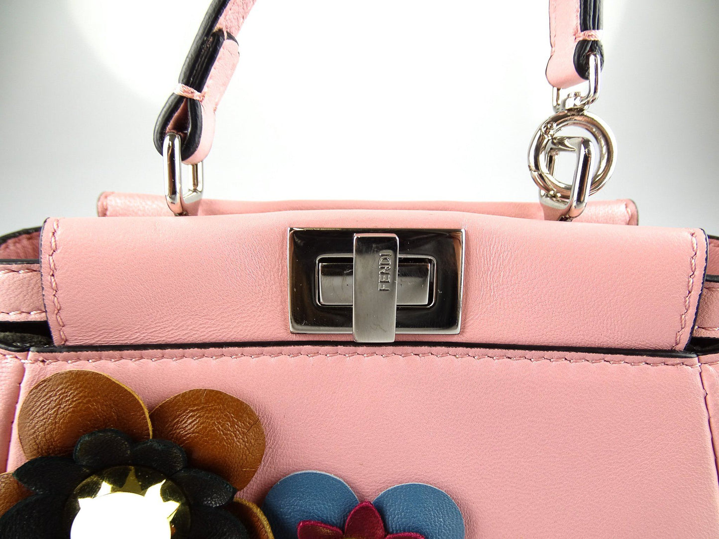 Fendi Micro Peekaboo Nappa Bubblegum Leather With Flowers Bags Fendi
