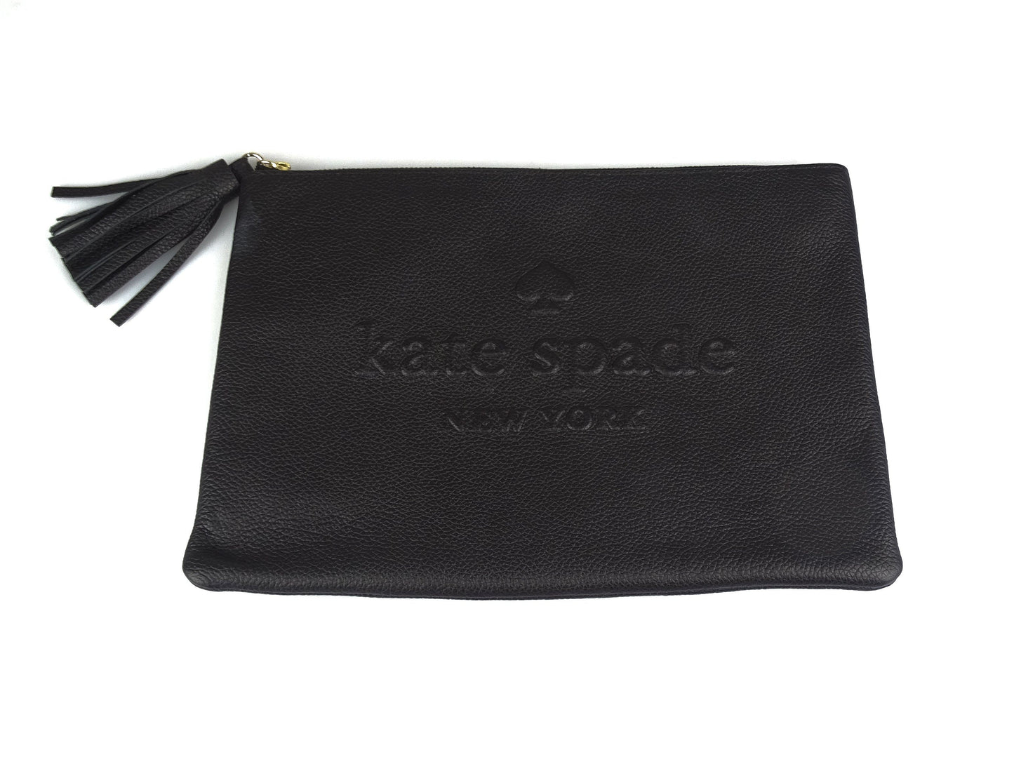 Kate Spade Black Leather Logo Embossed Pouch With Tassel Wallets Kate Spade
