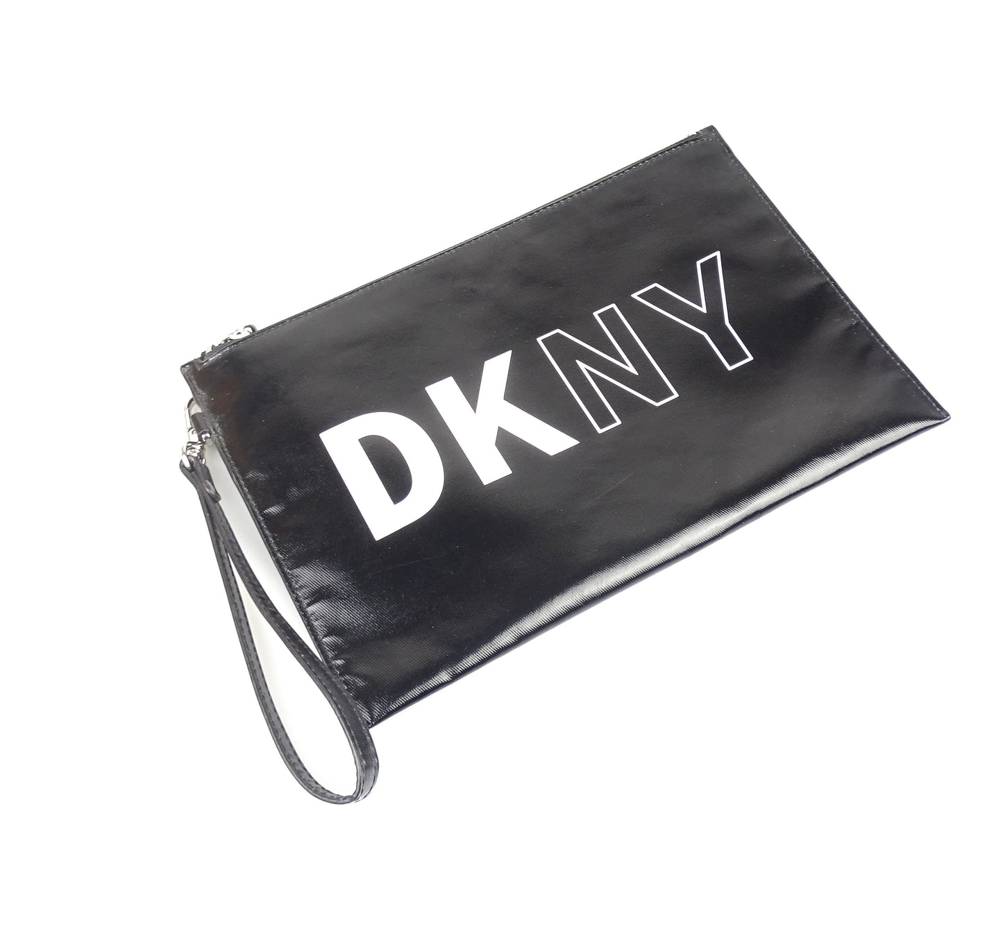 DKNY Black Logo PVC Zipped Wristlet Bags DKNY