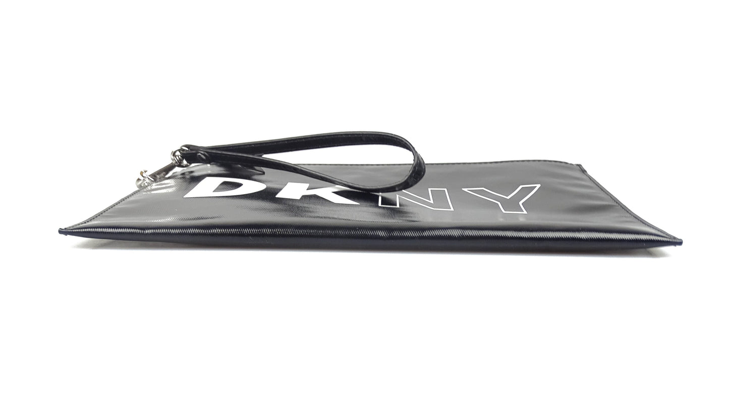 DKNY Black Logo PVC Zipped Wristlet Bags DKNY