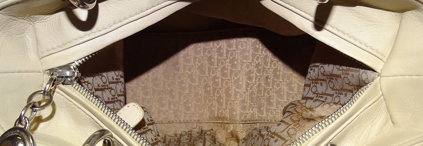 Dior Lady Dior Beige Cannage Calfskin Medium With Strap 2007