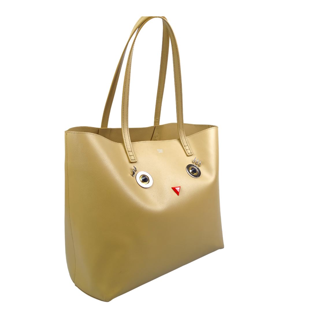Fendi Beige Smooth Leather Hypnoteyes Shopping Tote Bags Fendi