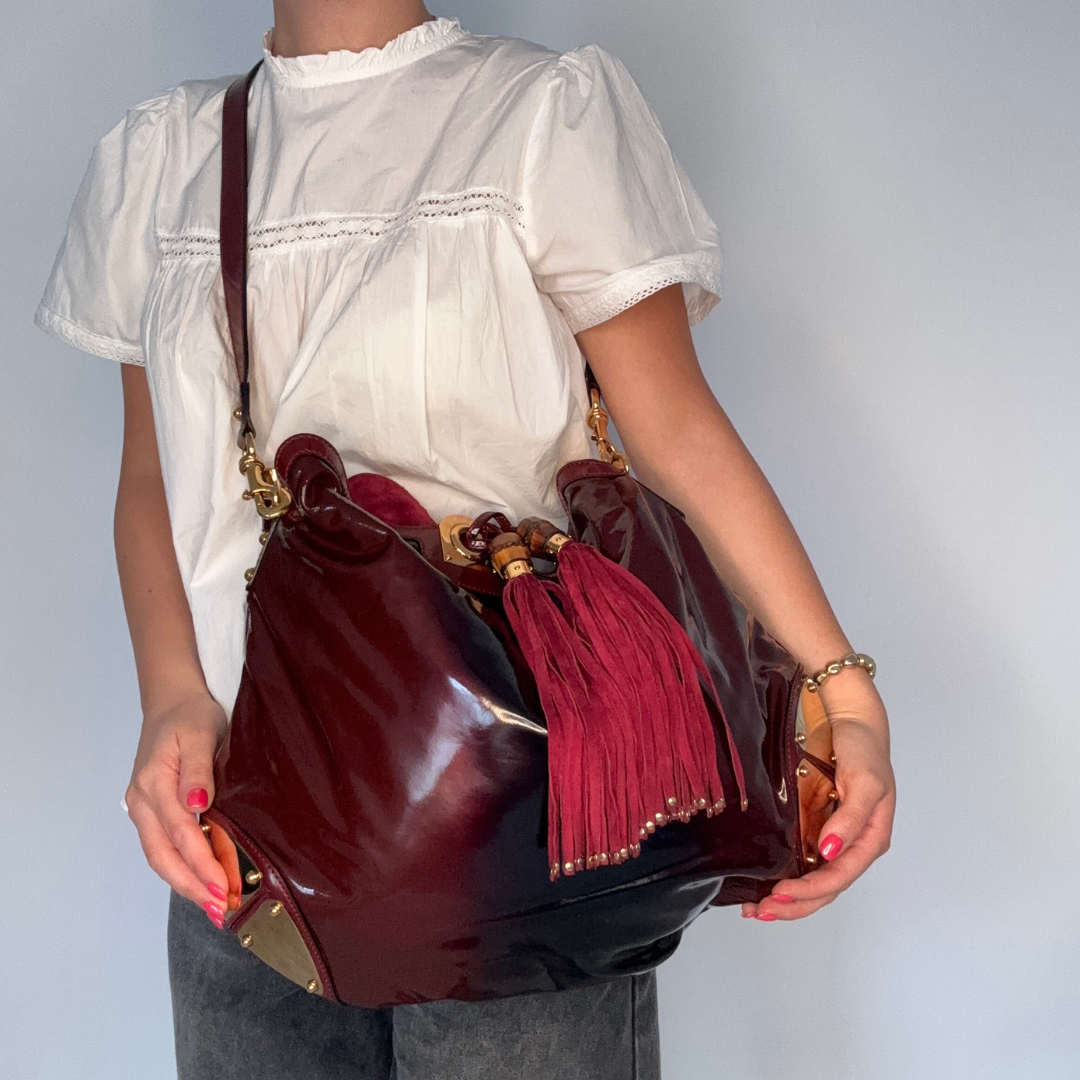 Gucci Indy Hobo Patent Ombre Burgundy