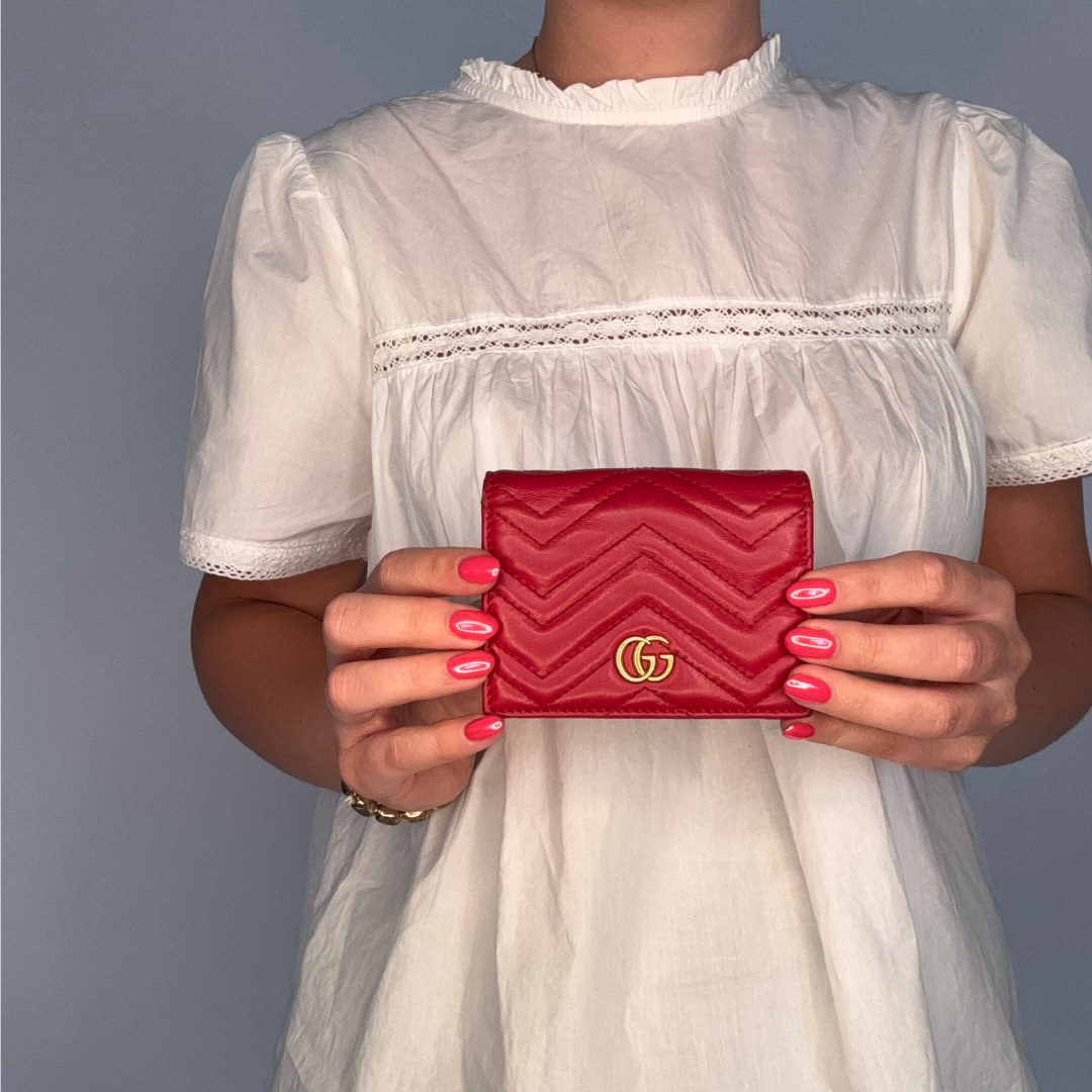 Gucci Marmont Card Case Red GHW