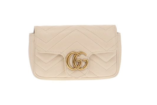 Gucci White Chervon Leather Super Mini Marmont Flap Bag