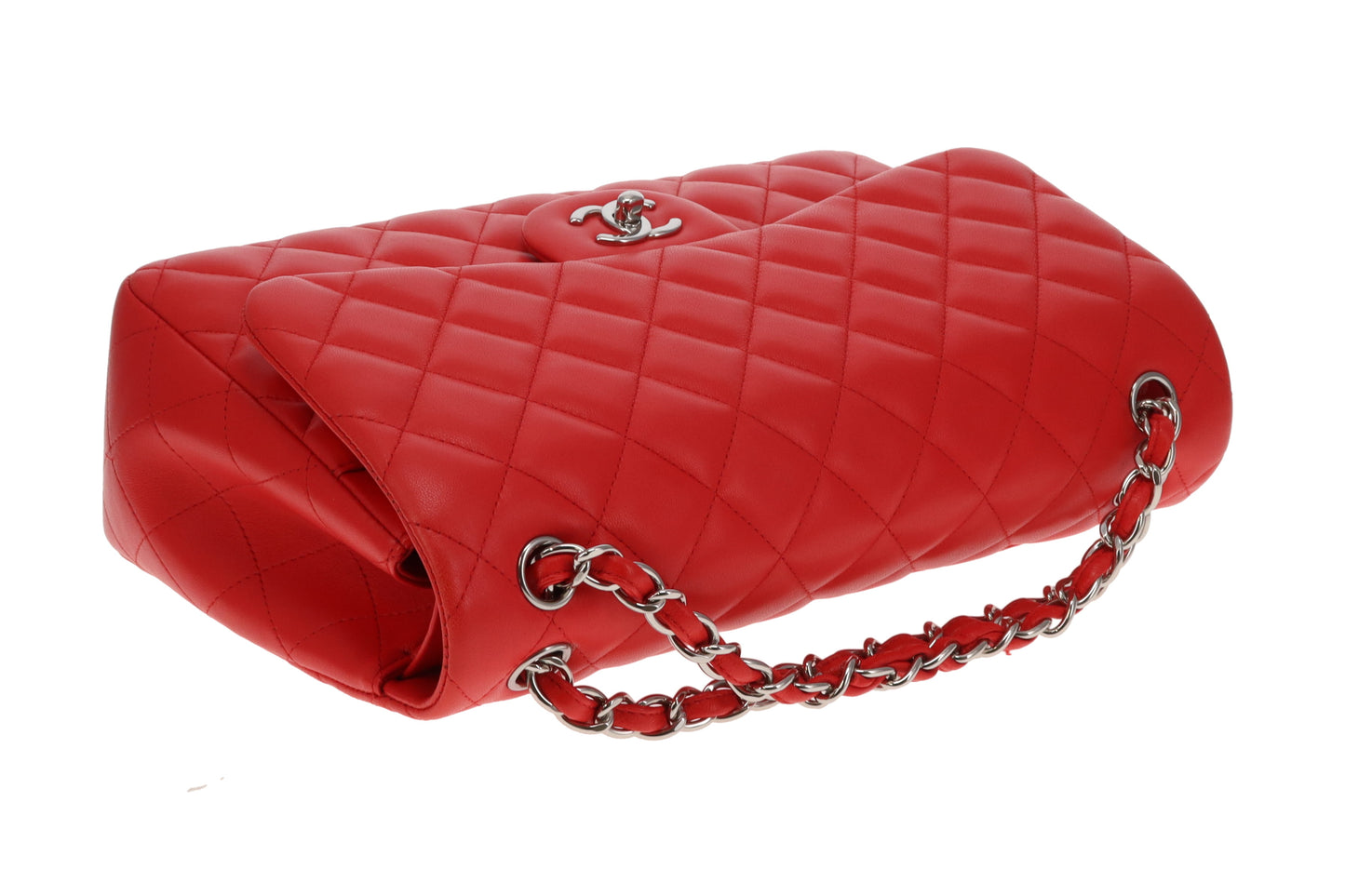 Chanel Classic Jumbo Double Flap Red Lambskin With Silver Hardware 2016/17