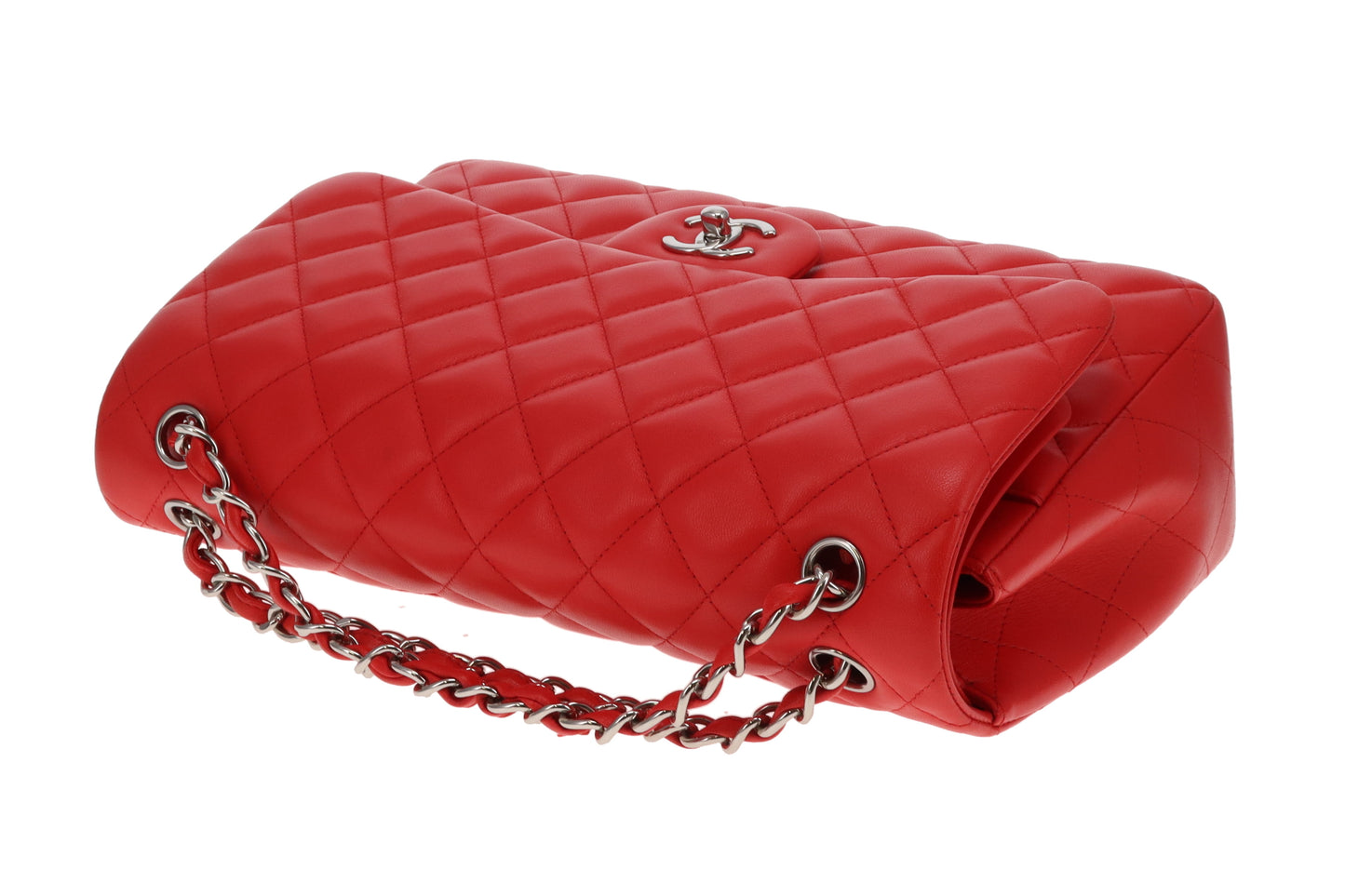 Chanel Classic Jumbo Double Flap Red Lambskin With Silver Hardware 2016/17