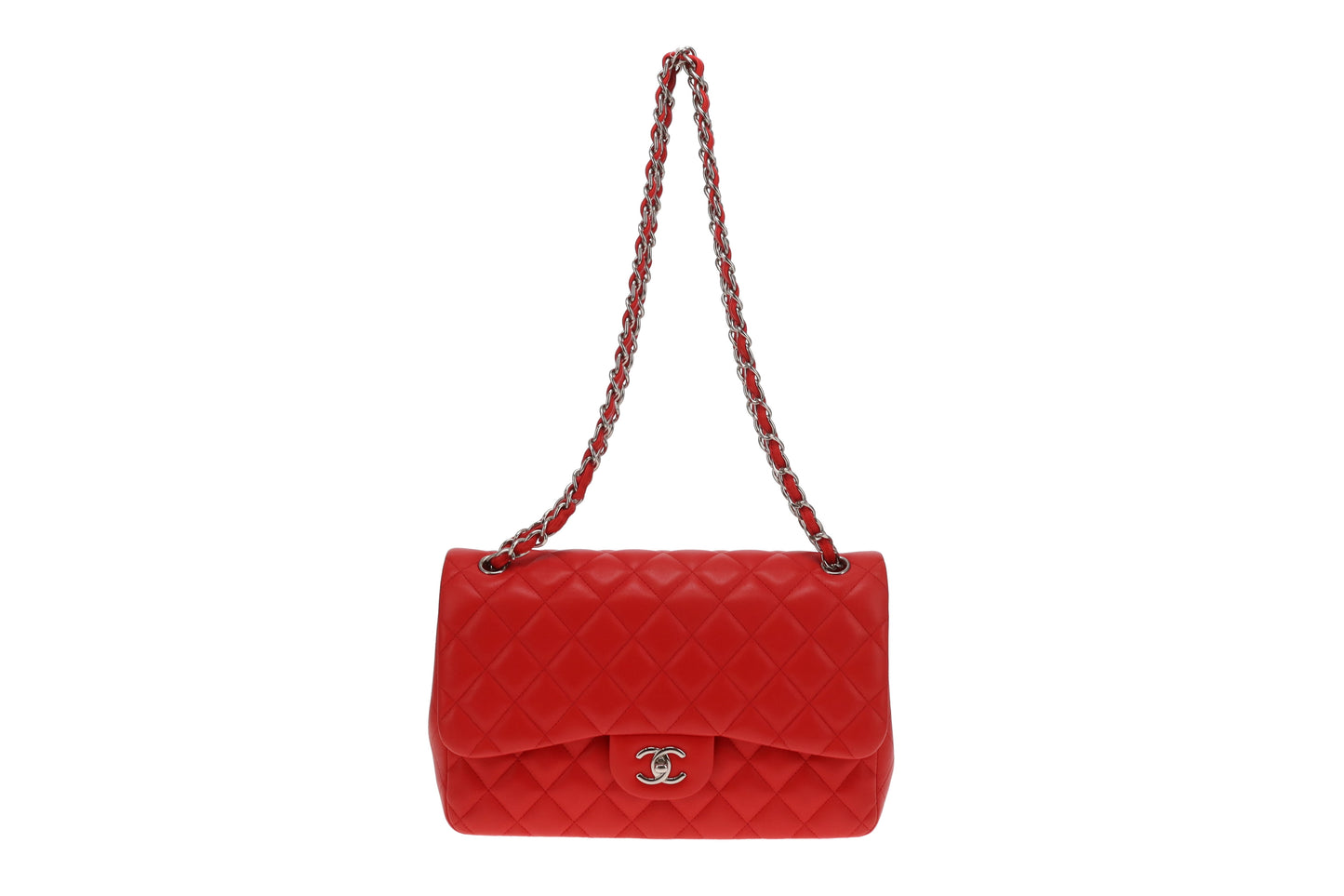 Chanel Classic Jumbo Double Flap Red Lambskin With Silver Hardware 2016/17