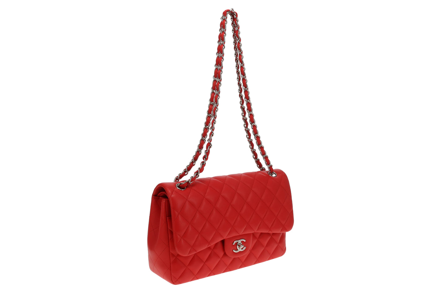 Chanel Classic Jumbo Double Flap Red Lambskin With Silver Hardware 2016/17