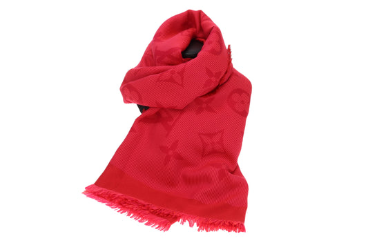 Louis Vuitton Classic Shawl In Rouge Monogram Silk & Wool & Polyester