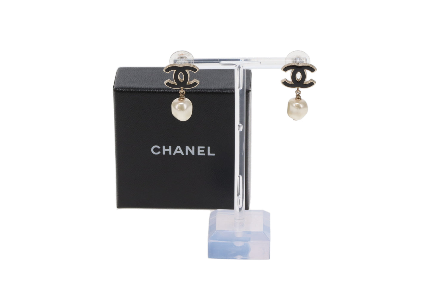 Chanel CC Gold & Black With Costume Pearl Dangle Earrings B13