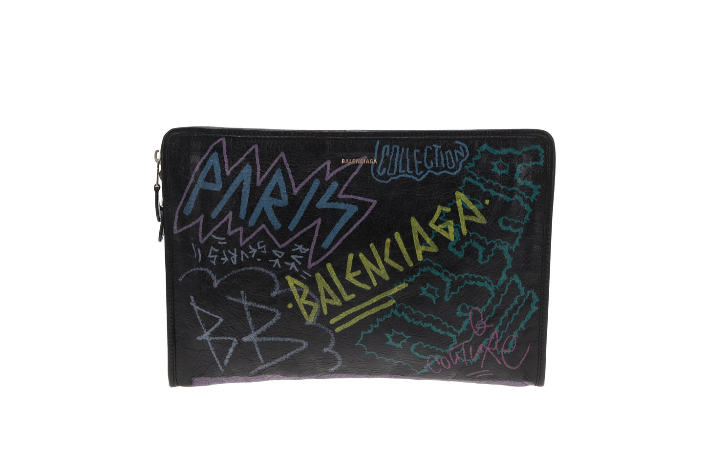 Balenciaga Bazar Graffiti Zip Pouch Leather