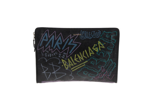 Balenciaga Bazar Graffiti Zip Pouch Leather