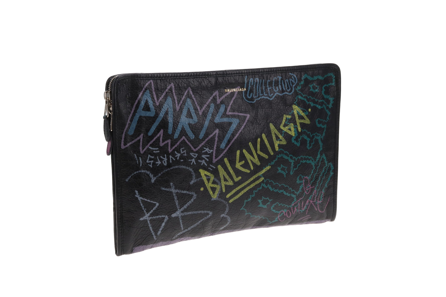 Balenciaga Bazar Graffiti Zip Pouch Leather