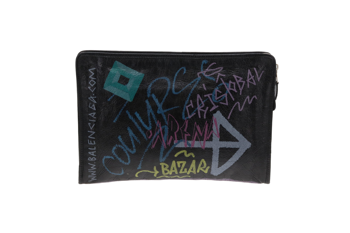 Balenciaga Bazar Graffiti Zip Pouch Leather