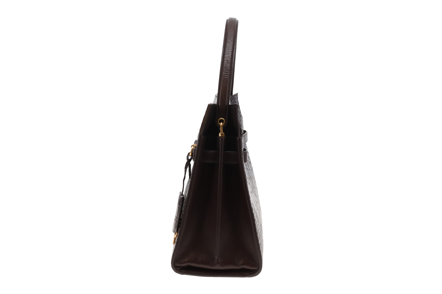 Tory Burch Lee Radziwill Croc Embossed Double Bag Brown Medium