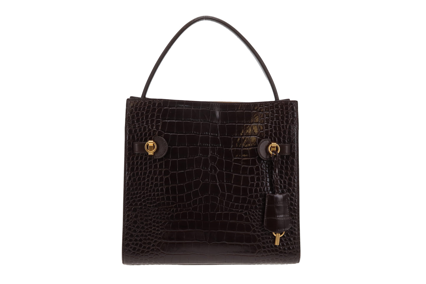 Tory Burch Lee Radziwill Croc Embossed Double Bag Brown Medium