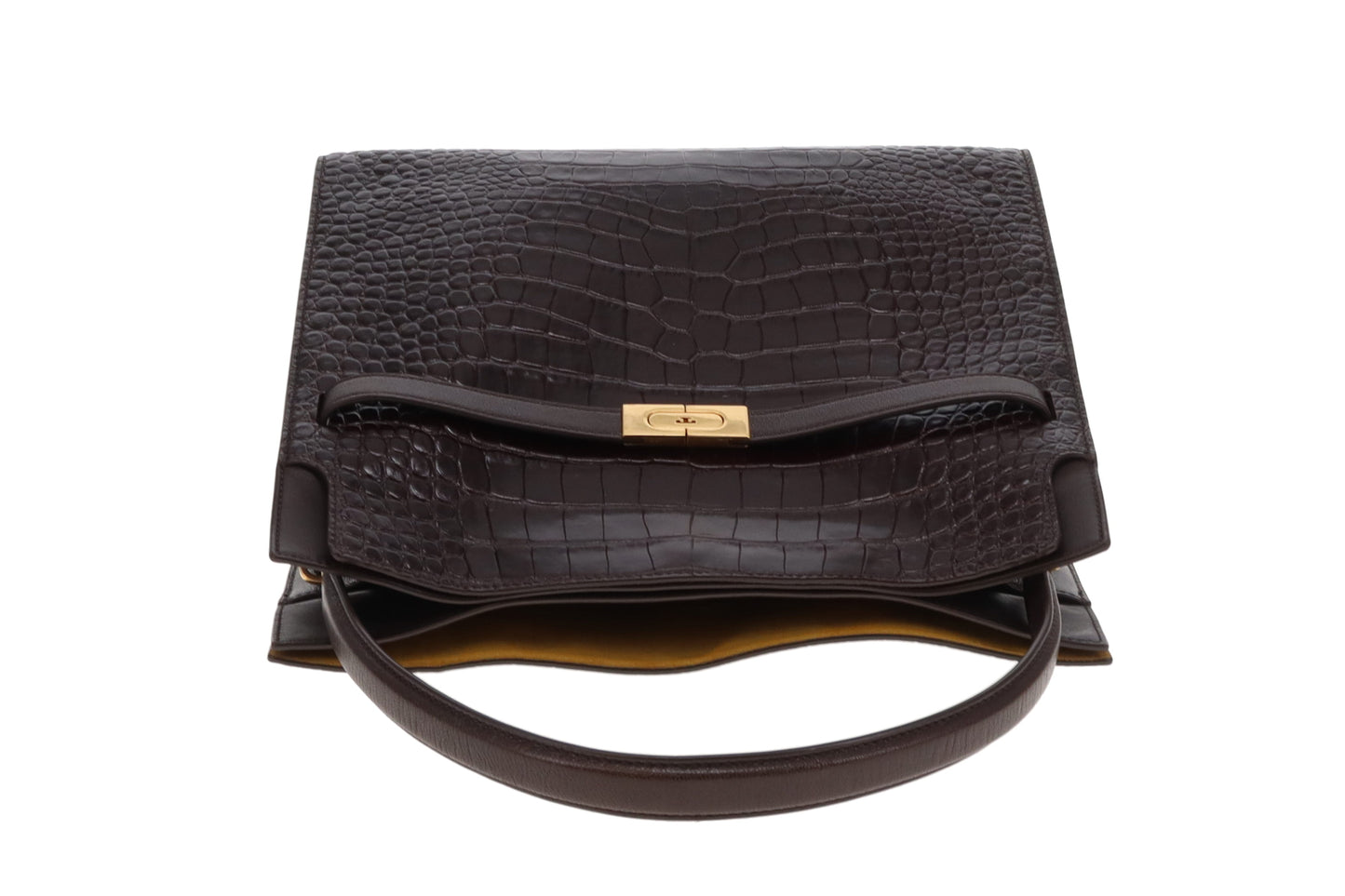 Tory Burch Lee Radziwill Croc Embossed Double Bag Brown Medium