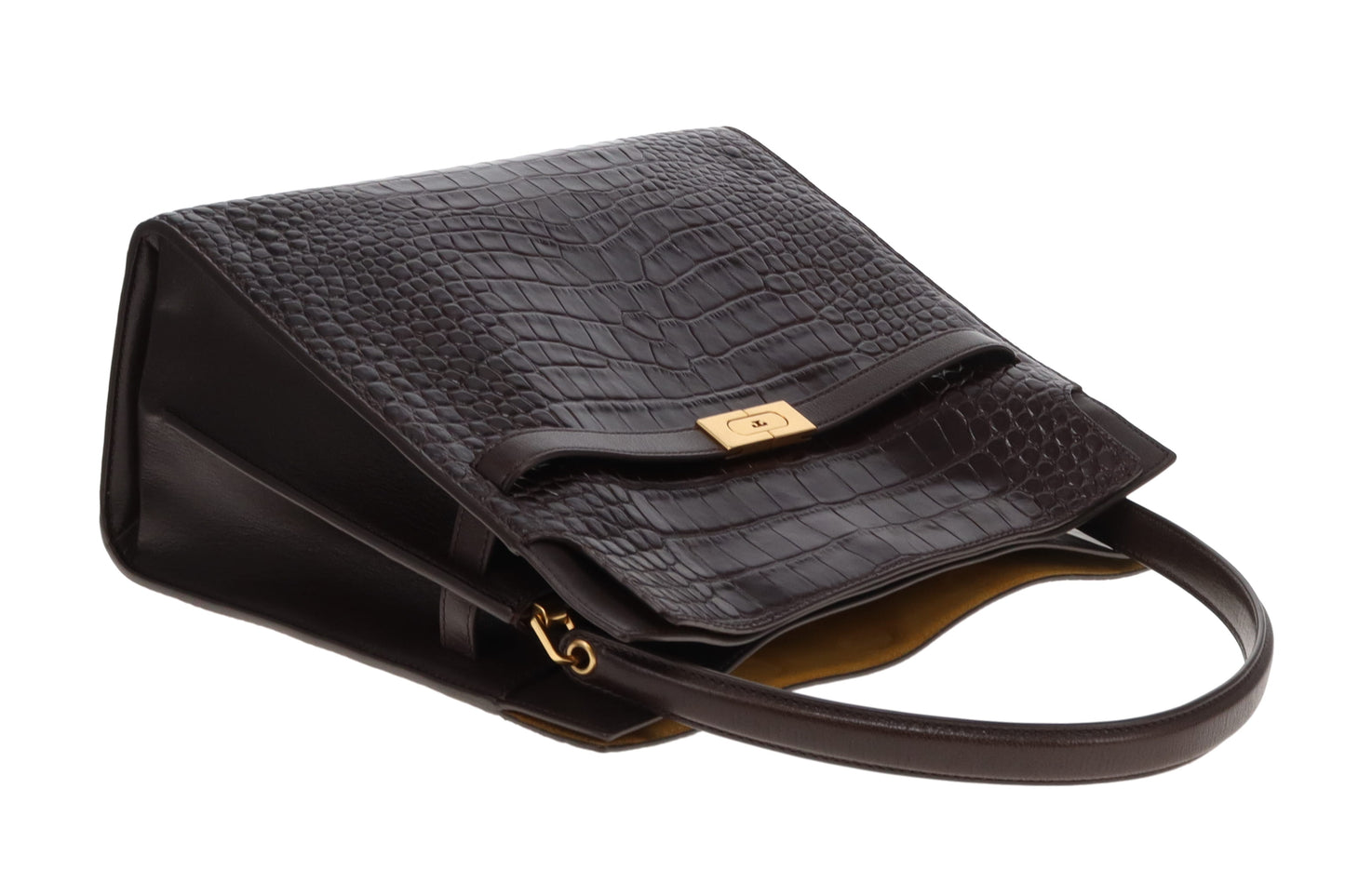 Tory Burch Lee Radziwill Croc Embossed Double Bag Brown Medium
