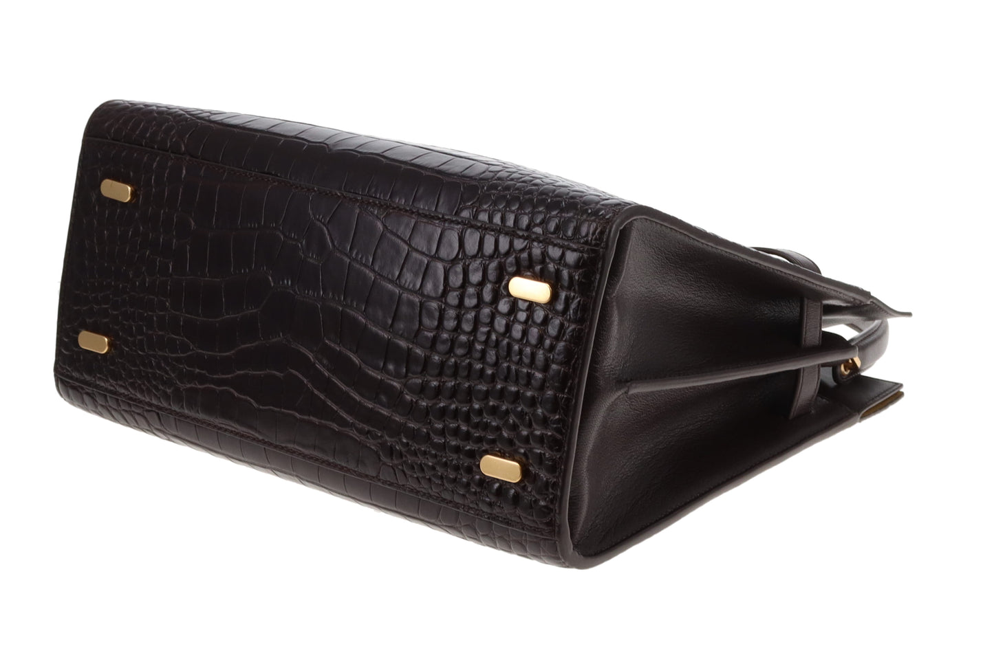 Tory Burch Lee Radziwill Croc Embossed Double Bag Brown Medium