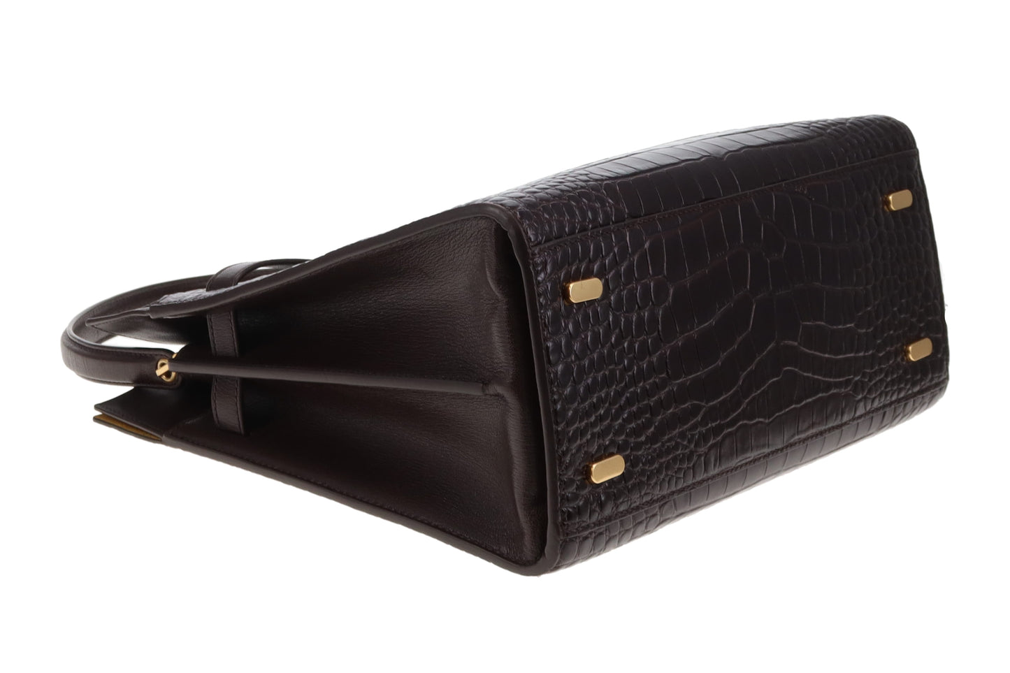 Tory Burch Lee Radziwill Croc Embossed Double Bag Brown Medium