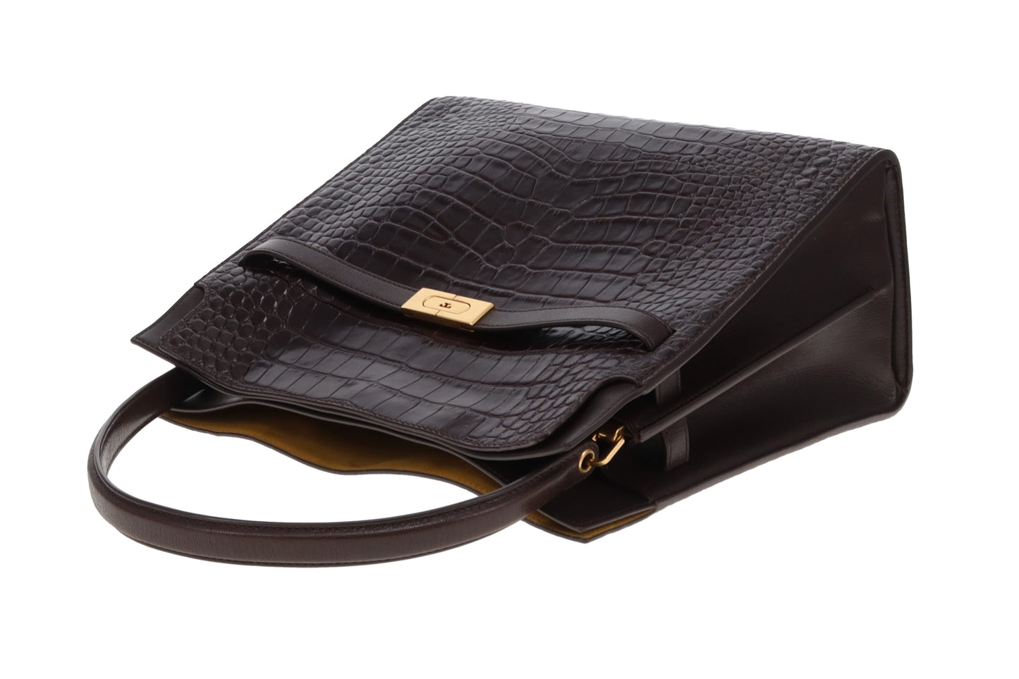 Tory Burch Lee Radziwill Croc Embossed Double Bag Brown Medium