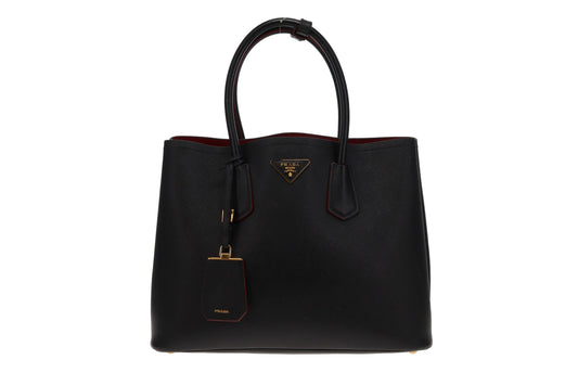 Prada Double Tote Large Black Saffiano with Red Interior