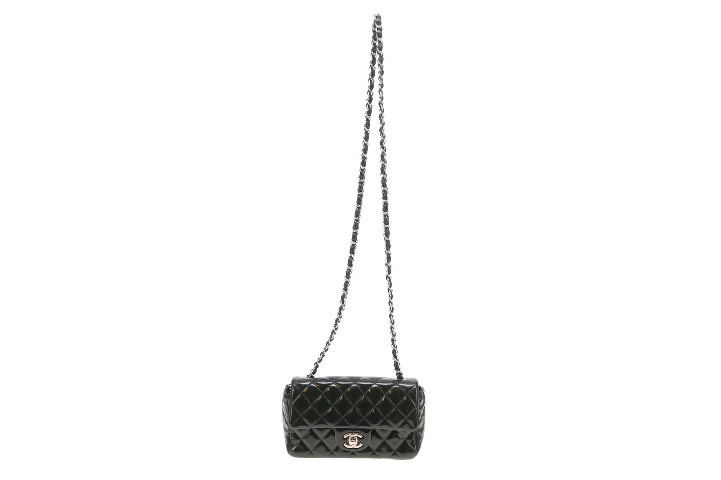 Chanel Classic Mini Rectangle Flap Dark Green Patent SHW 2013/14