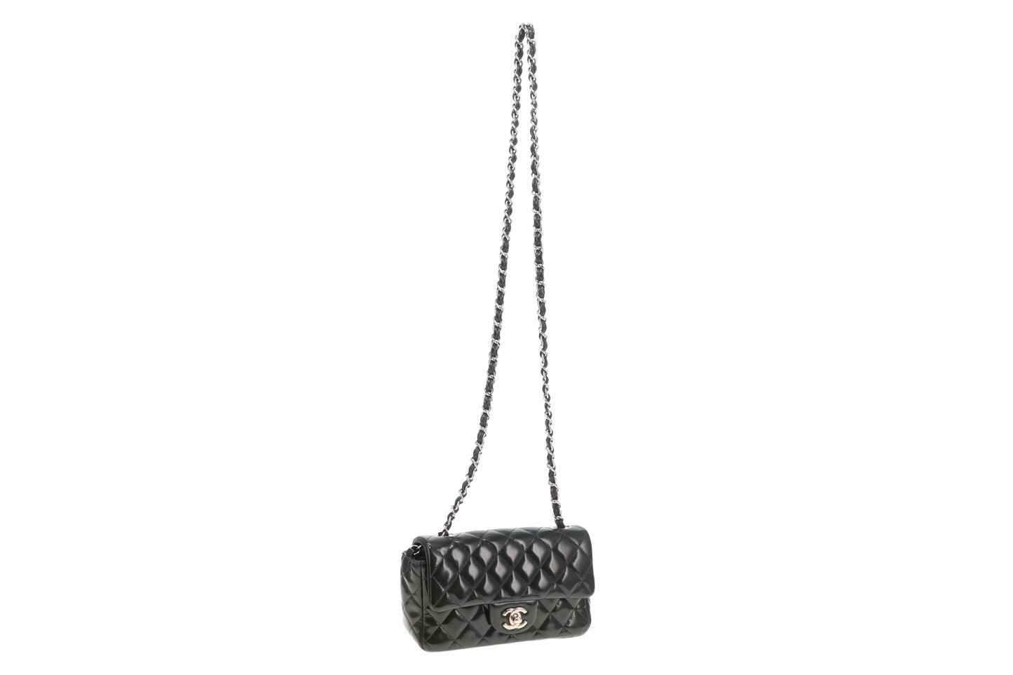 Chanel Classic Mini Rectangle Flap Dark Green Patent SHW 2013/14