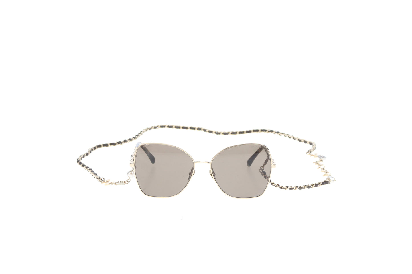 Chanel Sunglasses with Chain Pale Gold and Brown with Logo Charm Chain