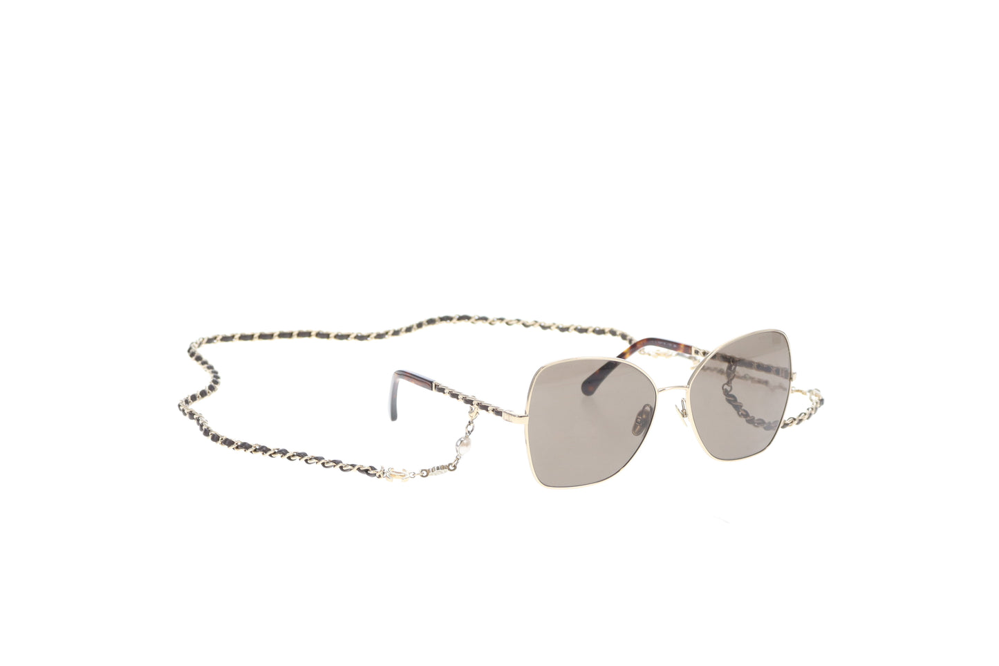 Chanel Sunglasses with Chain Pale Gold and Brown with Logo Charm Chain