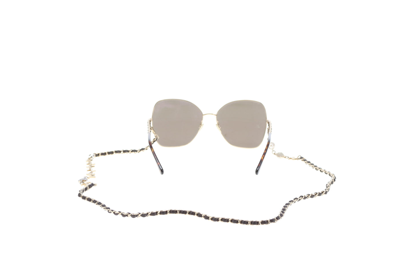 Chanel Sunglasses with Chain Pale Gold and Brown with Logo Charm Chain