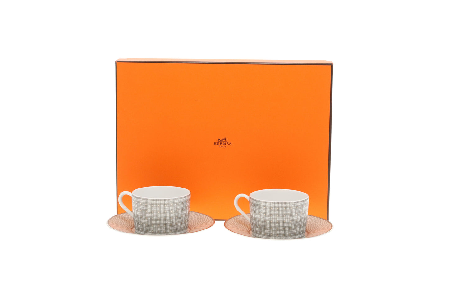 Hermes Mosaique au 24 Platinum Tea Cup and Saucer x2