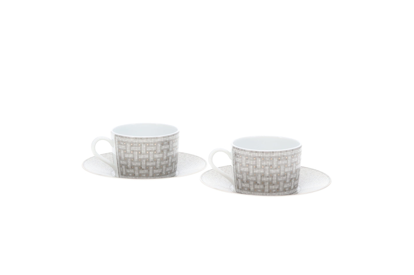 Hermes Mosaique au 24 Platinum Tea Cup and Saucer x2