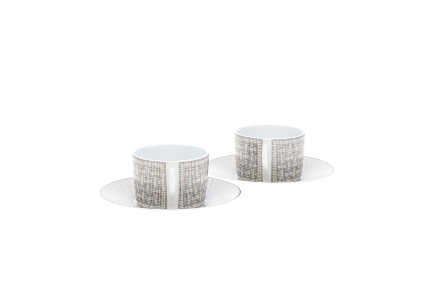 Hermes Mosaique au 24 Platinum Tea Cup and Saucer x2