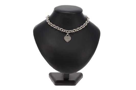 Tiffany & Co Heart Tag Chain Link Choker Sterling Silver 35cm