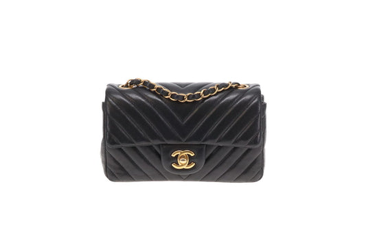 Chanel Mini Rectangular Classic Flap Black Chevron Lambskin 2015/16