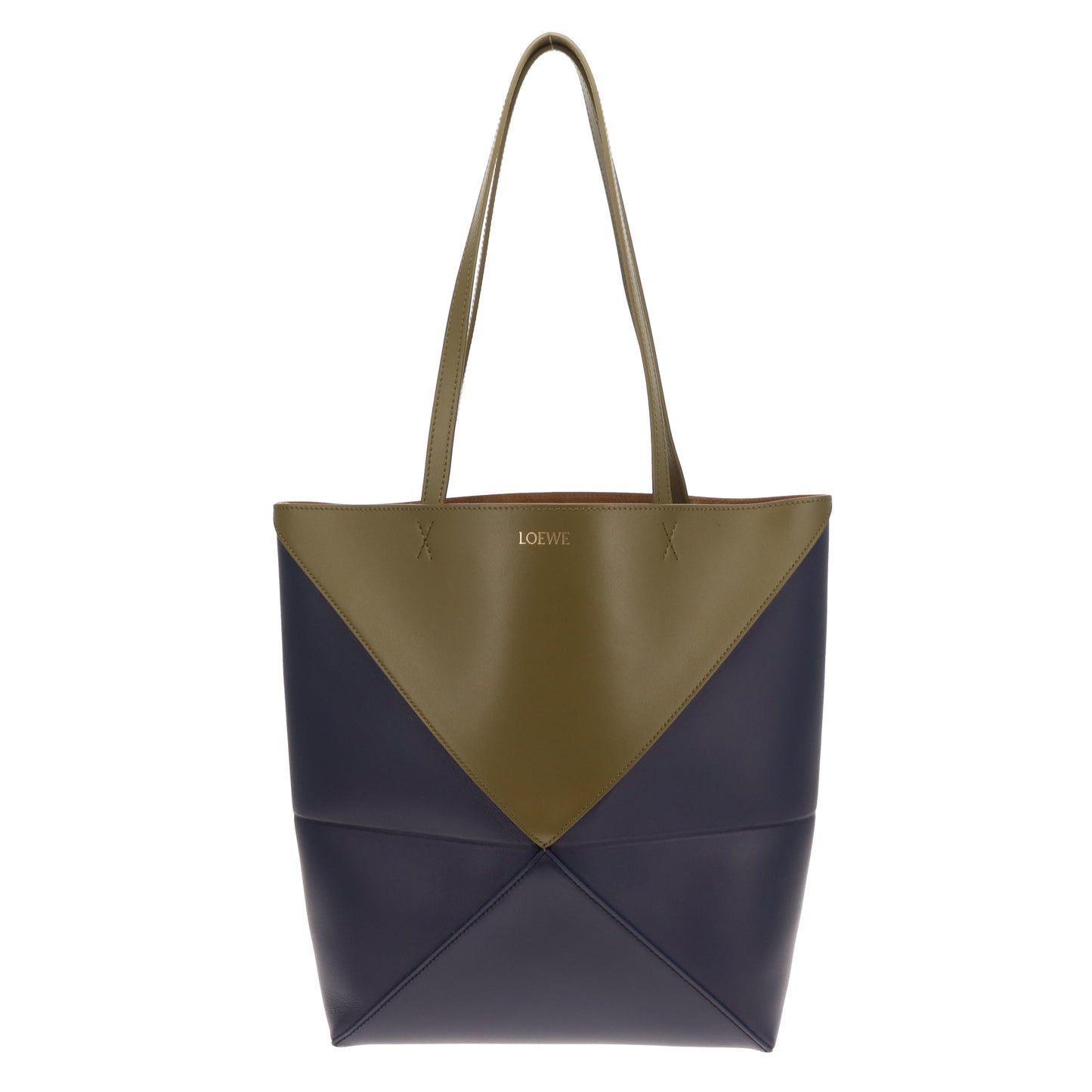 Loewe Puzzle Fold Tote Medium In Dark Khaki and Abyss Blue