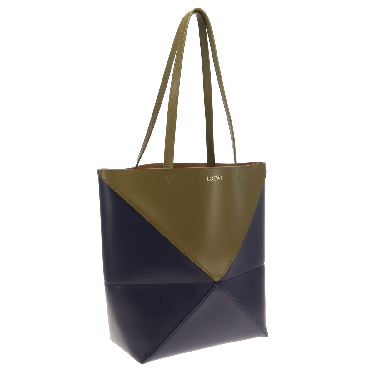 Loewe Puzzle Fold Tote Medium In Dark Khaki and Abyss Blue