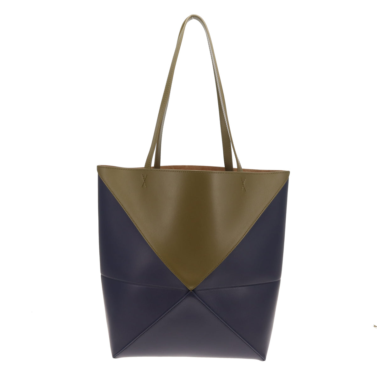 Loewe Puzzle Fold Tote Medium In Dark Khaki and Abyss Blue
