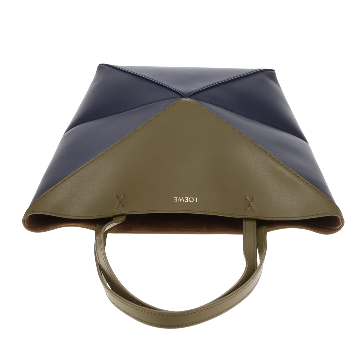 Loewe Puzzle Fold Tote Medium In Dark Khaki and Abyss Blue
