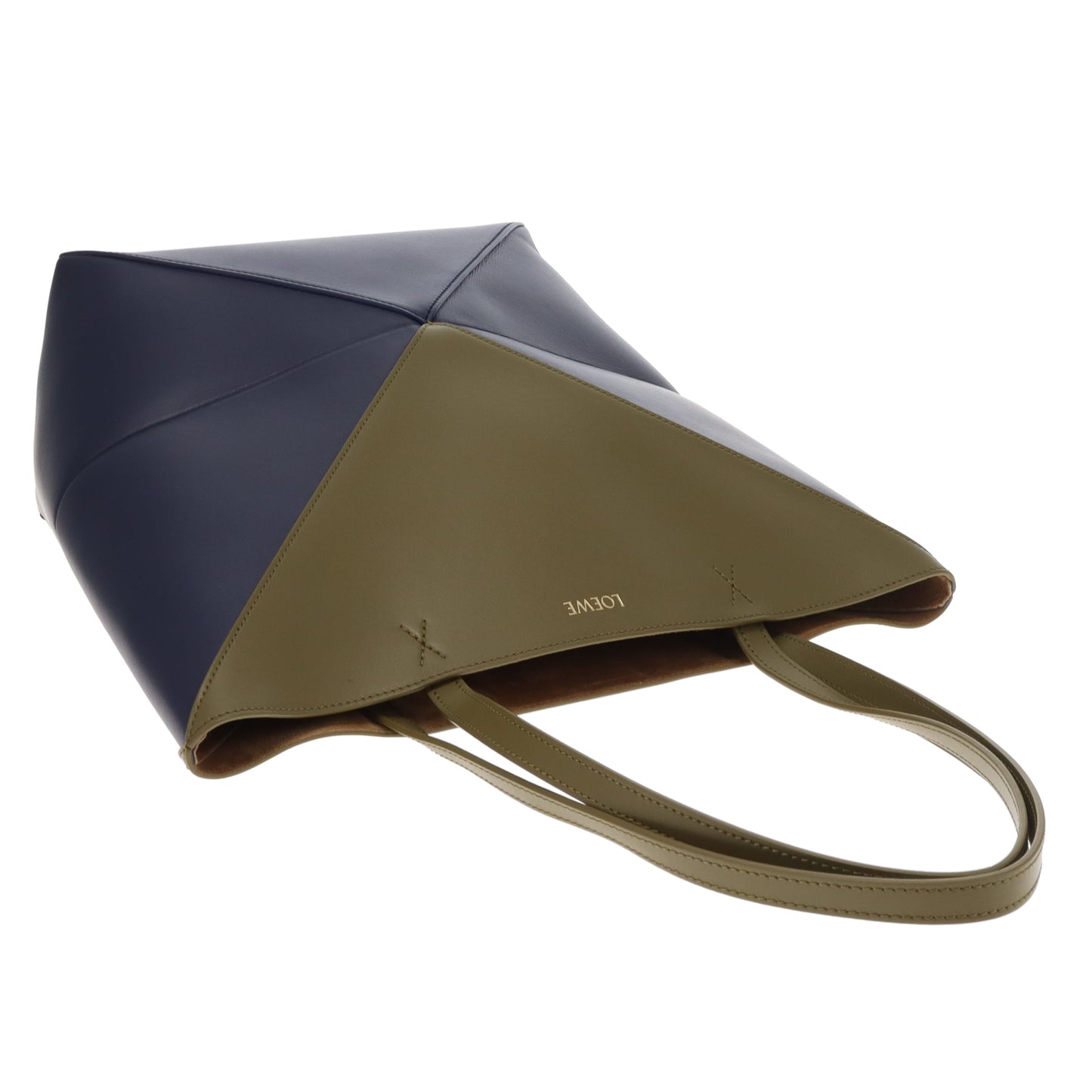Loewe Puzzle Fold Tote Medium In Dark Khaki and Abyss Blue