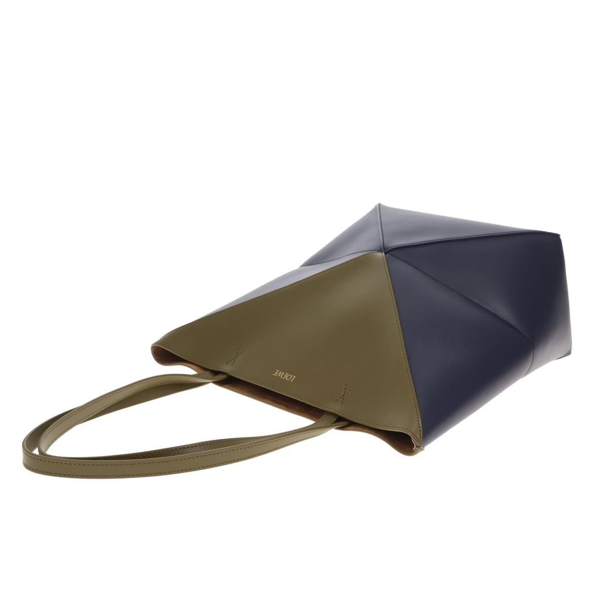 Loewe Puzzle Fold Tote Medium In Dark Khaki and Abyss Blue