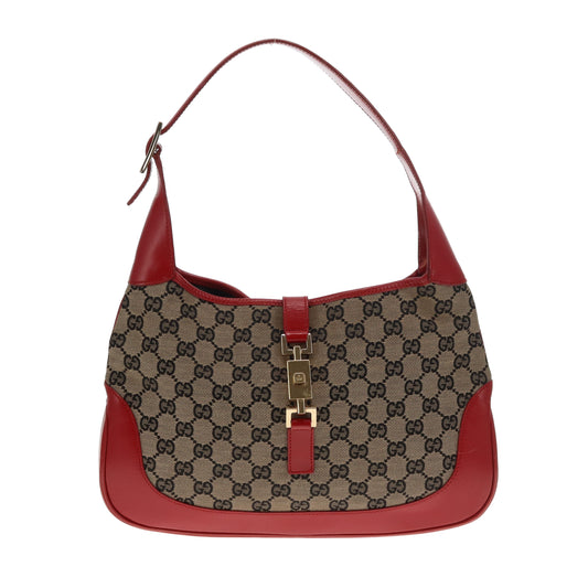 Gucci Jackie Vintage Red Leather and Navy GG Canvas