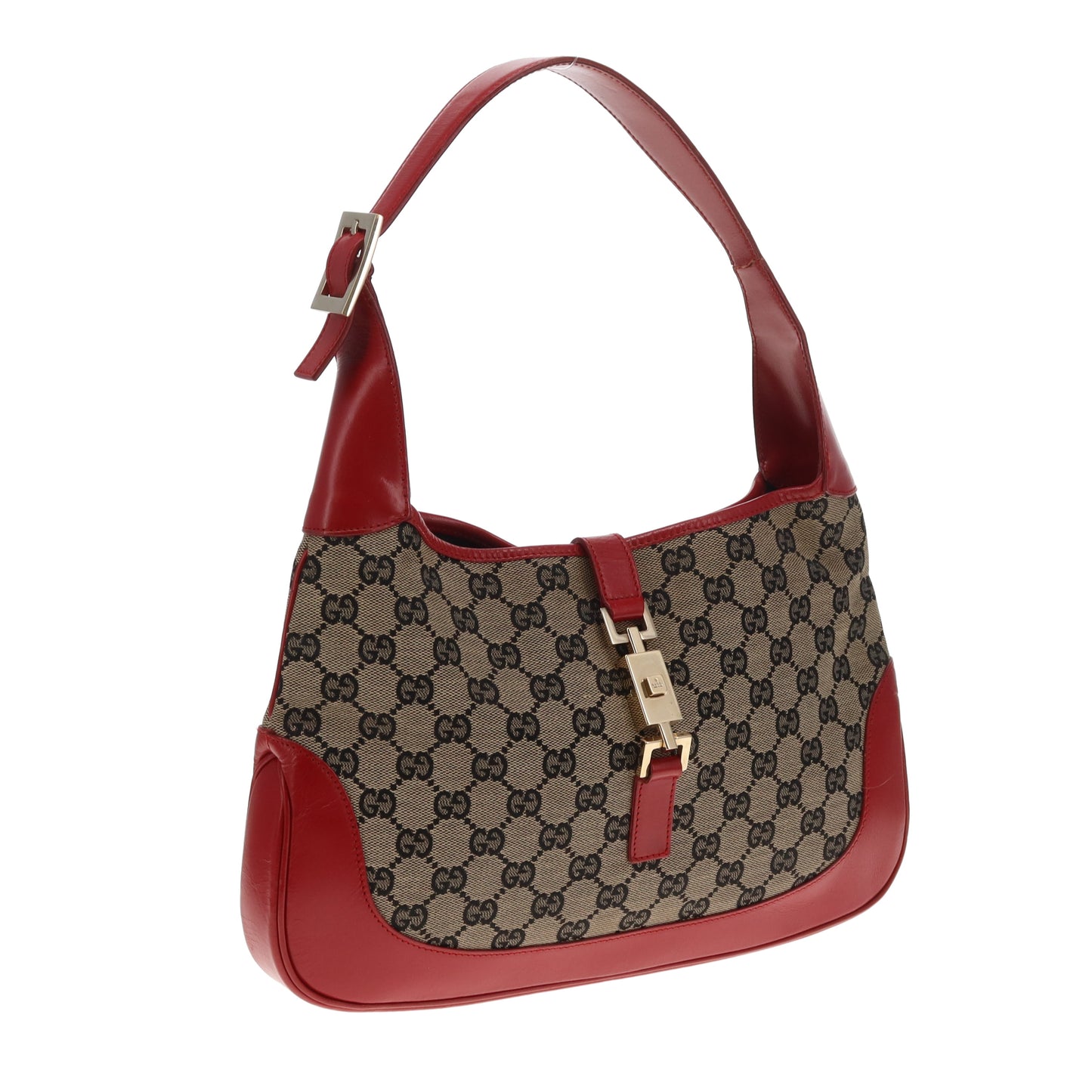 Gucci Jackie Vintage Red Leather and Navy GG Canvas