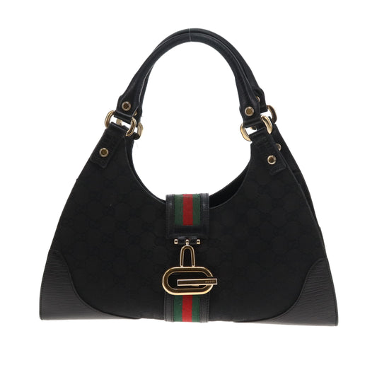 Gucci Junco Shoulder Bag Black GG Canvas and Web