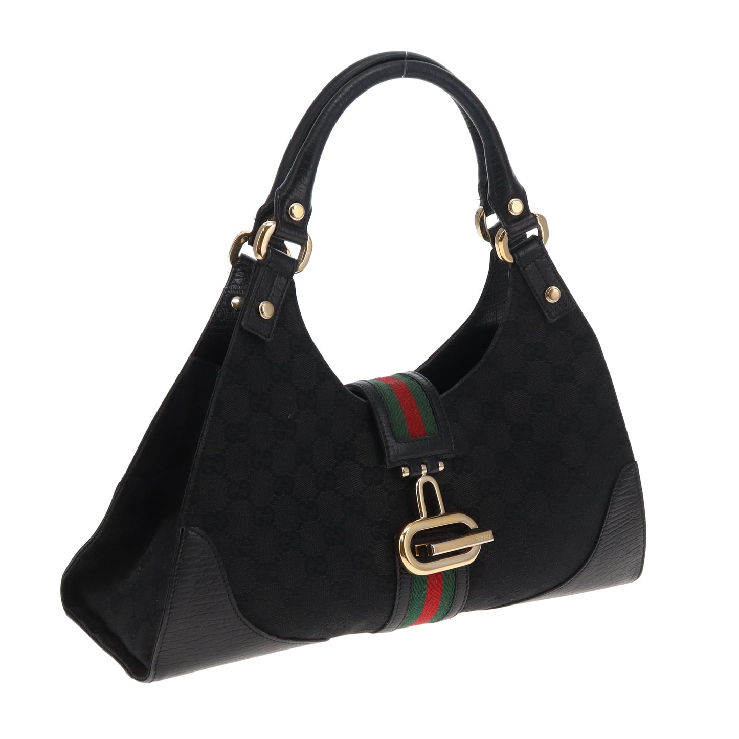 Gucci Junco Shoulder Bag Black GG Canvas and Web